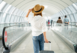 NEA Travel Program - Young Casual Female Traveler With Suitcase at Airport